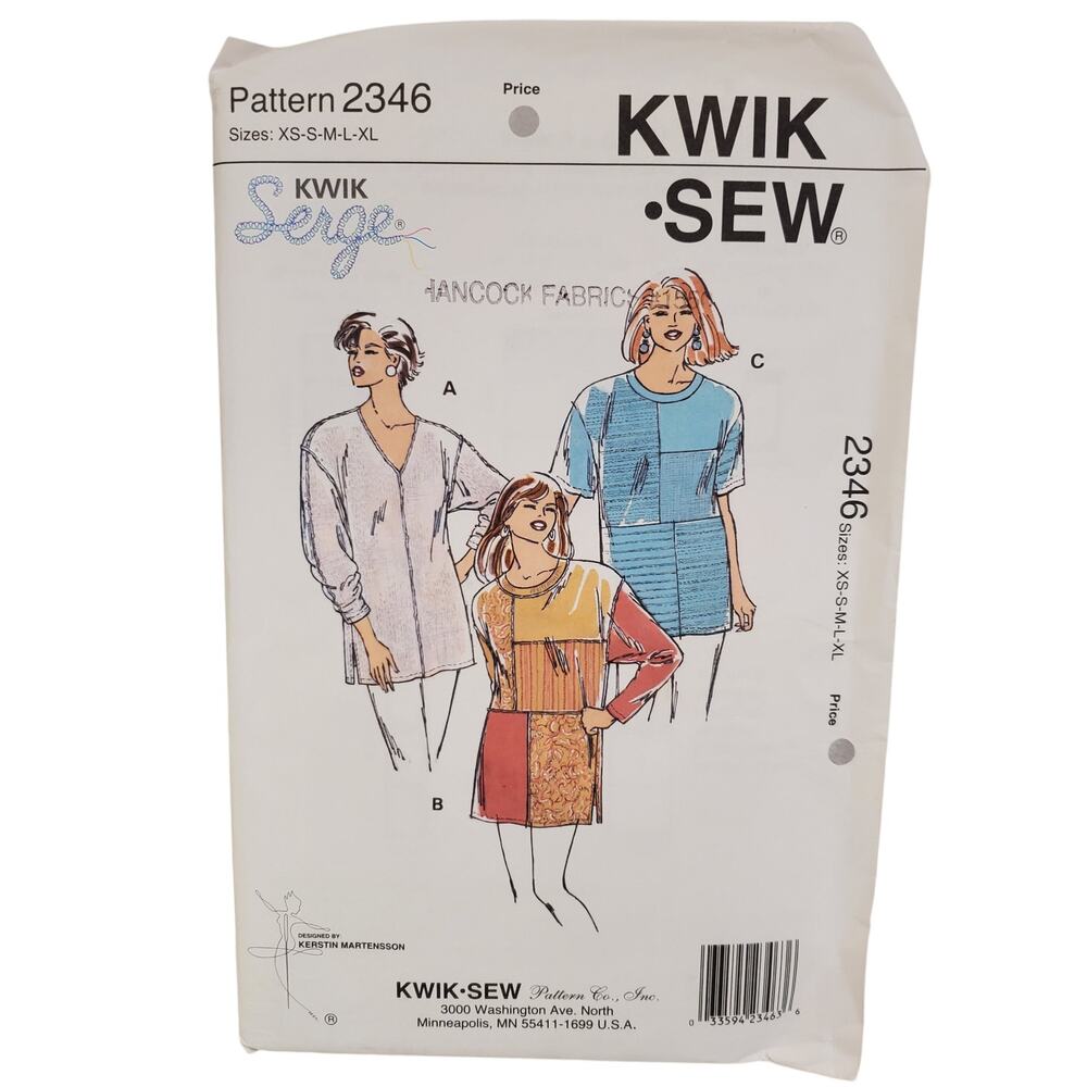 Vintage Stretch Knit Top KWIK SEW Sewing Pattern 2346 UNCUT Size XS-XL 90s 80s